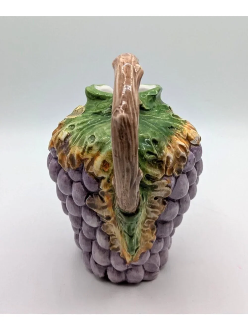 Vintage Di Bassano Grape Pitcher Jug Purple Green Hand Painted Ceramic Italy